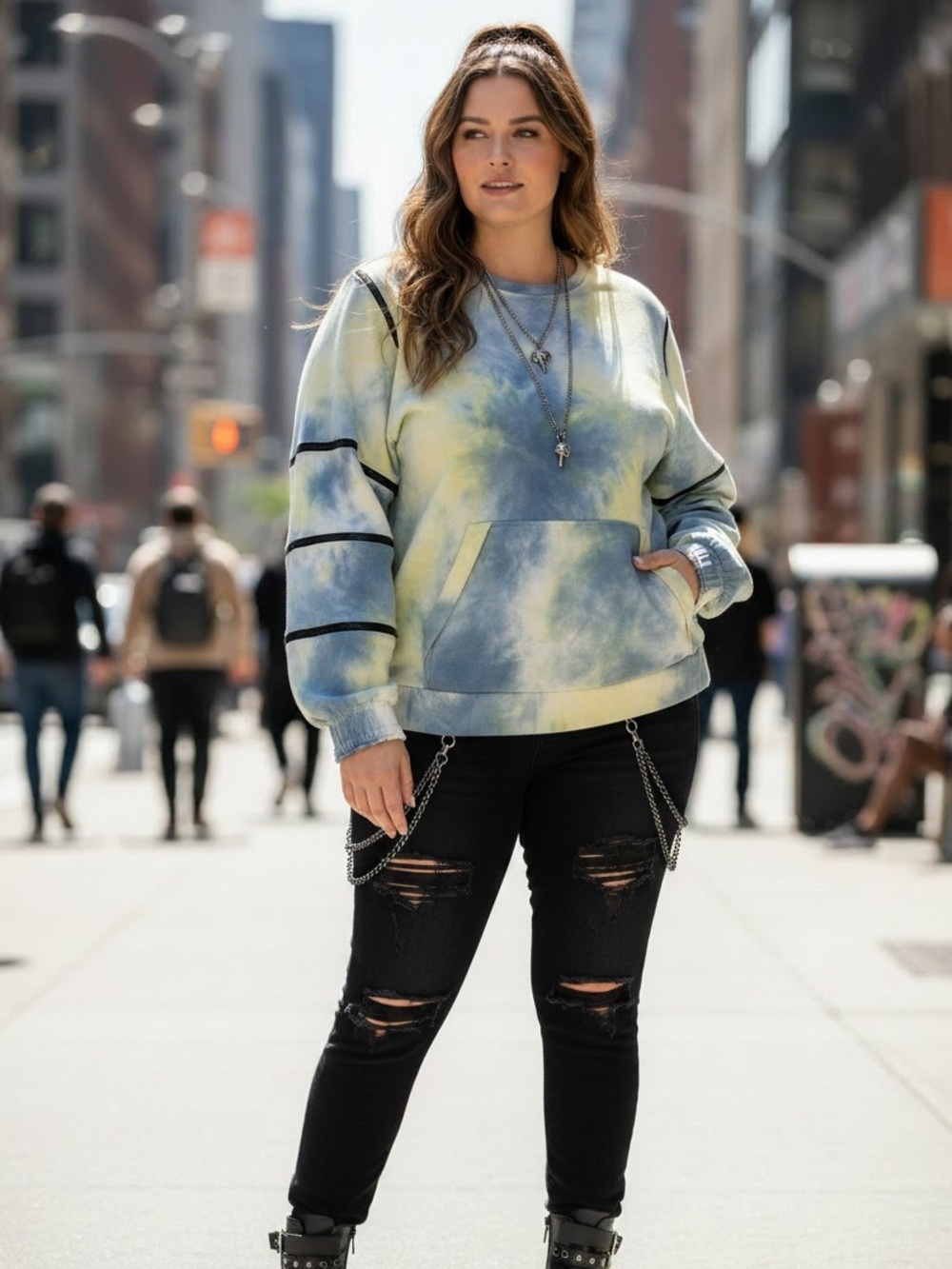 Tie-Dye Yellow & Blue Women’s Street Wear by high end designer Donna Vinci. 2XL